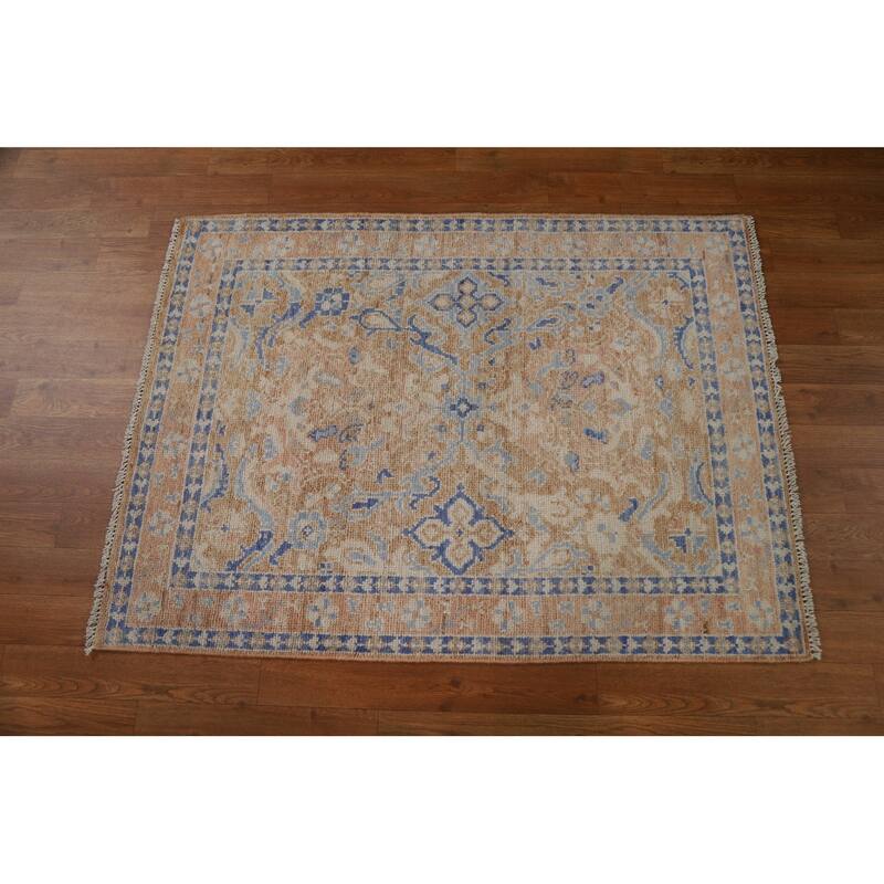 Hand Knotted Oriental 100% Wool Carpet Transitional Geometric Oranges & Rust Oushak Area Rug - 3' 11'' X 2' 11''