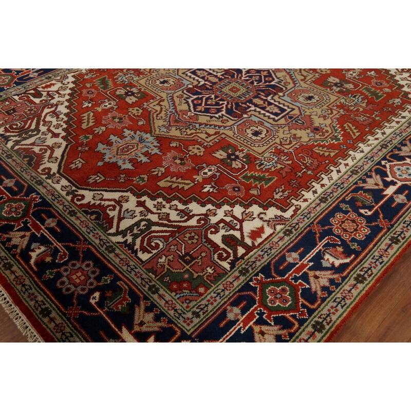 Heriz Serapi Indian Area Rug Hand-Knotted Wool Carpet - 7'9"x 9'8"