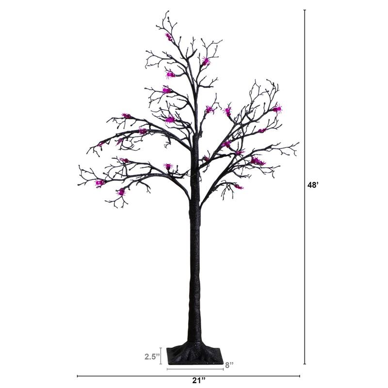 Pre-Lit Artificial Halloween Twig Tree with Spiders - 4' - Purple LED Lights