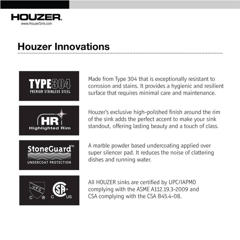 Houzer PGT-4322-C Premier 41-5/16" Drop In Triple Basin Stainless - Stainless Steel