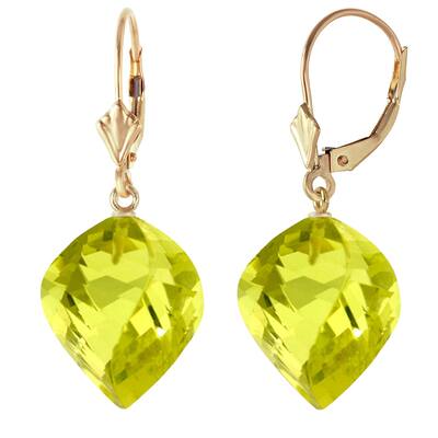 21.5 Carat 14K Solid Gold Leverback Earrings Twisted Briolette Quartz