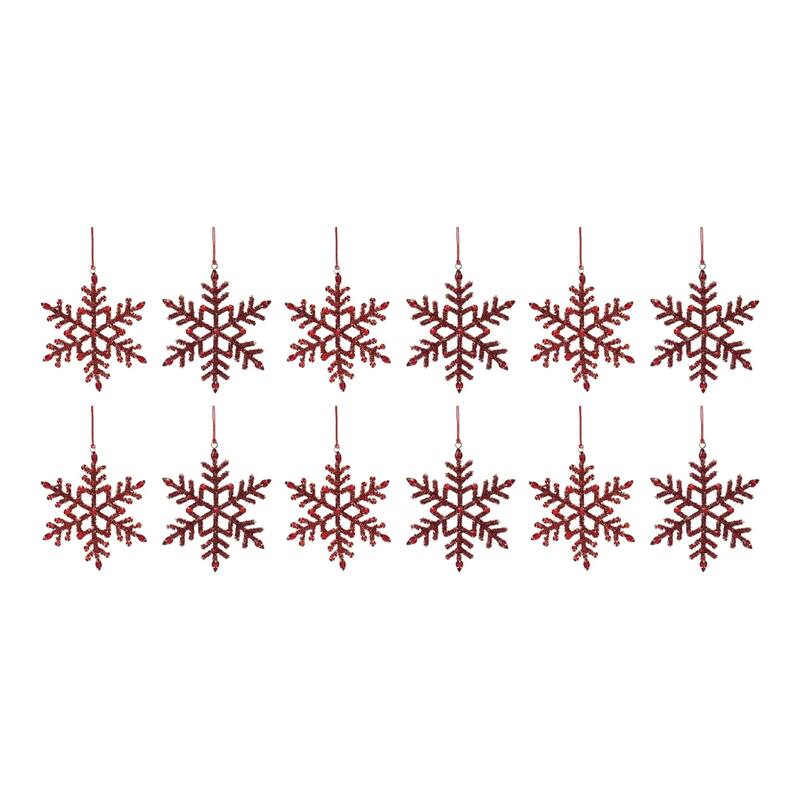 Beaded and Jeweled Snowflake Christmas Ornaments - 5.5" - Red - Set of 12