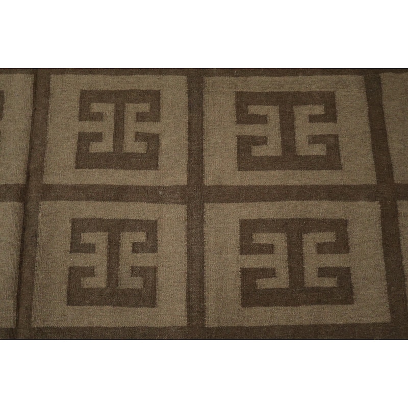 Hand Woven Oriental 100% Wool Carpet Southwestern All-Over Brown Kilim Area Rug - 12' 9'' X 9' 11''