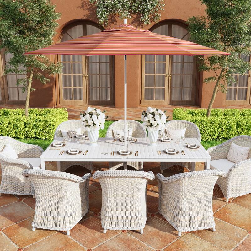 California Umbrella 11' Rd. Aluminum Patio Umbrella, Crank Lift, Collar Tilt, Dbl Wind Vent, White Finish, Sunbrella Fabric - Dolce Mango