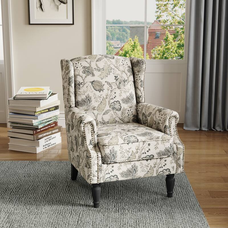 Wingback Accent Chair Nailhead Trim Living Room Reading Chair