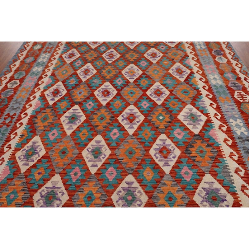 Trellis Flat Weave Kilim Area Rug Flatweave Wool Carpet - 8'3" x 11'5"