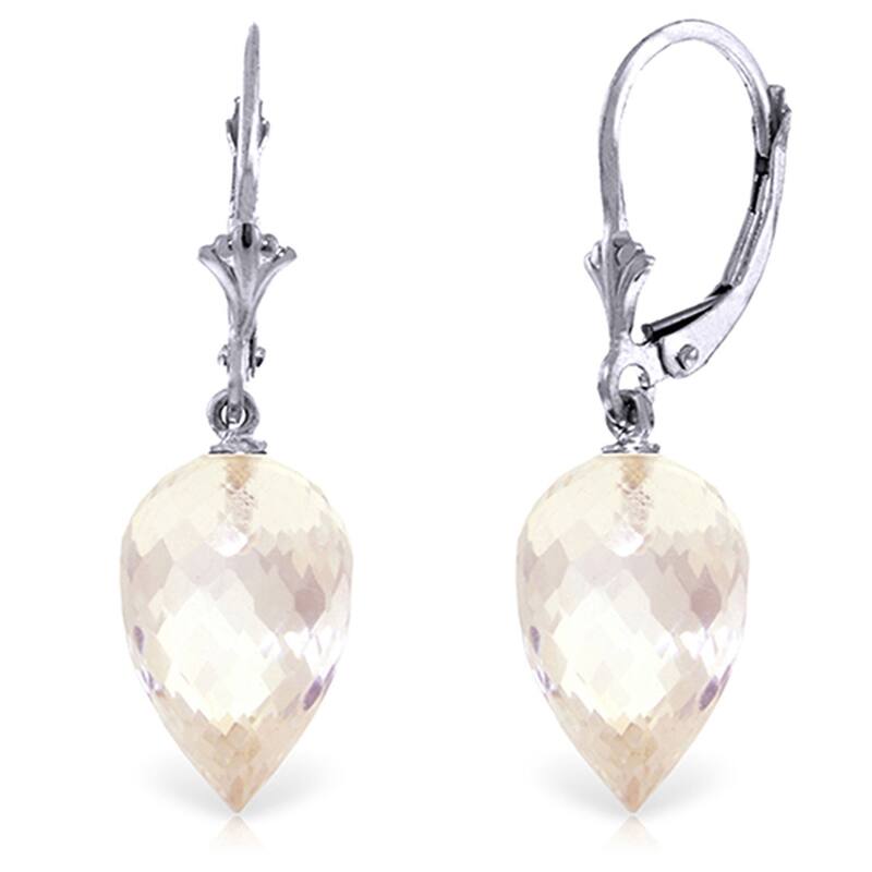 24.5 Carat 14K Solid Gold Pointy Briolette Drop White Topaz Earrings - White