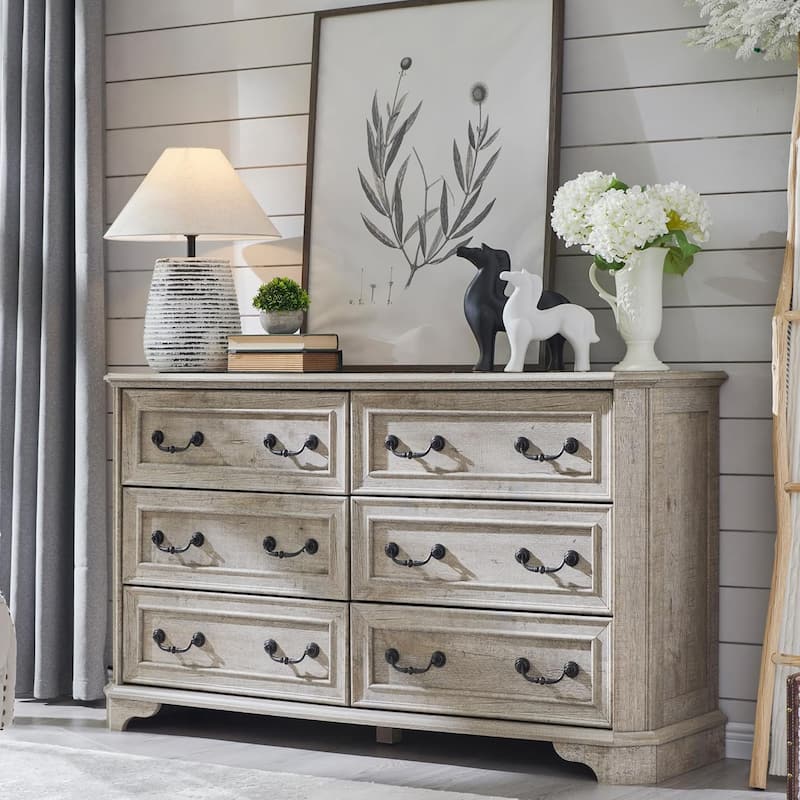 Farmhouse Drawers Dresser, Wood Chest of Drawers, Dressers Organizer - Light Rustic Oak - 6-drawer