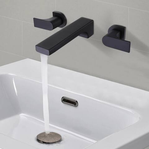 Wall Mounted Bathroom Sink Faucet, Double Lever Handle Bathroom Faucet