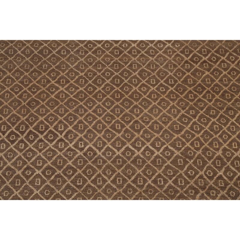 Vegetable Dye Trellis Nepalese Oriental Area Rug Handmade Wool Carpet - 6'1" x 9'0"