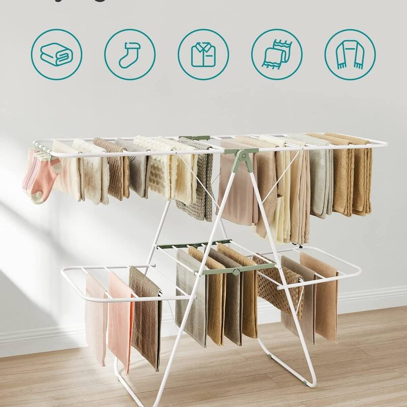 Clothes Drying Rack, Foldable 2-Level Laundry Drying Rac - 2 Tiers（22"D x 61.8"W x 64.3''H )