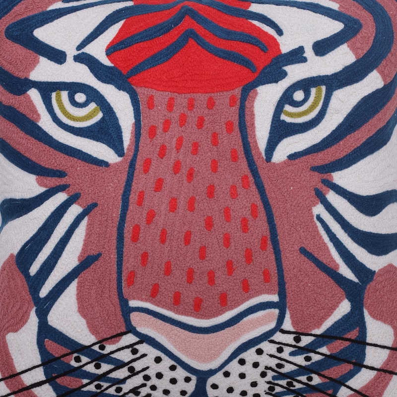 Sevita Coral Red/Ensign Blue Transitional Animal-Print Cotton Throw Pillow, 20" x 20"