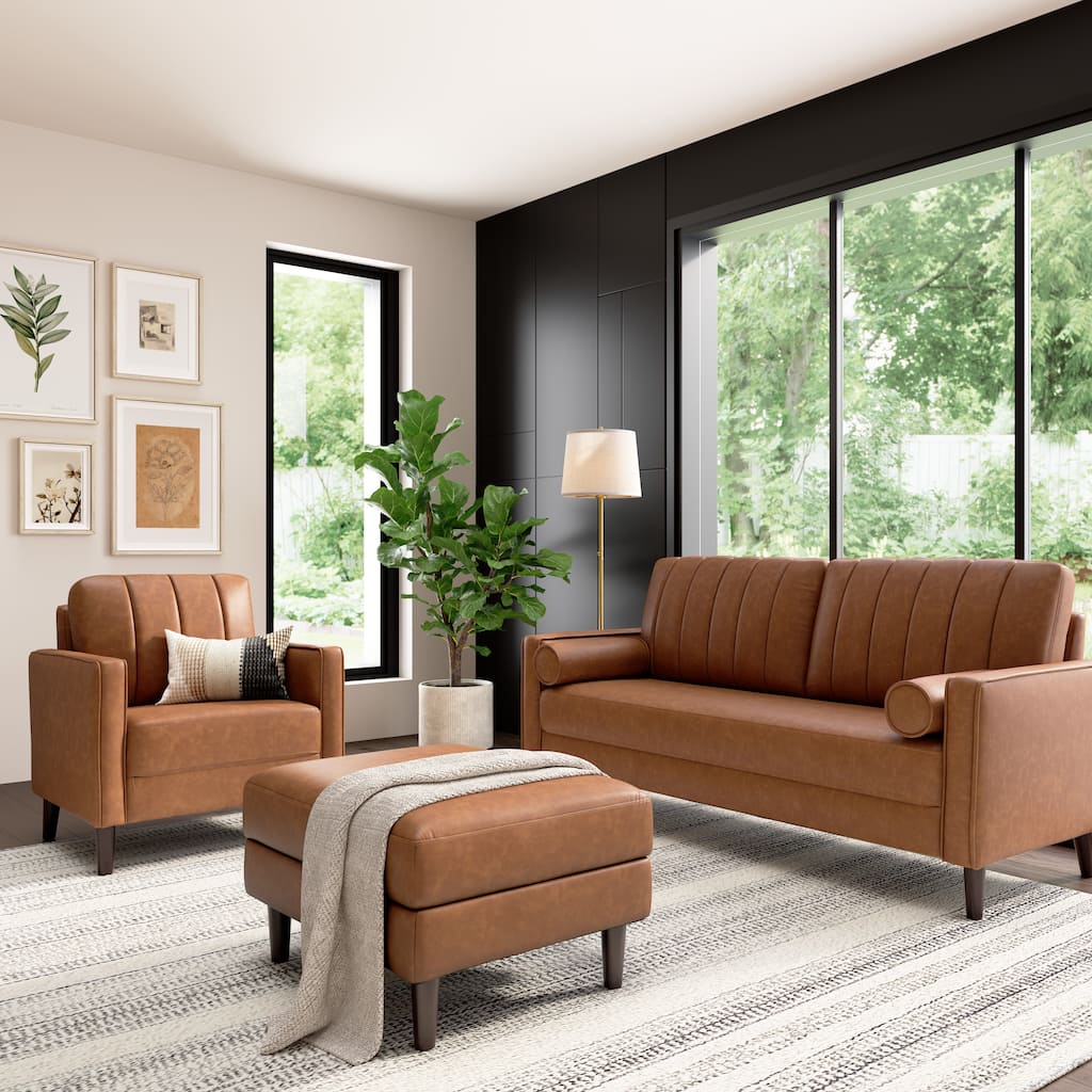 Bush Home Max 77W Sofa, 32W Accent Chair, and Storage Ottoman - 76.97" W x 31.22" D x 35.83" H