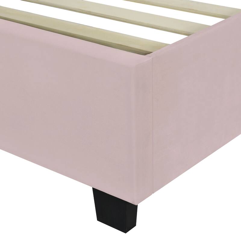Upholstered Platform Bed with Soft Oversized Headboard and Storage Shelves