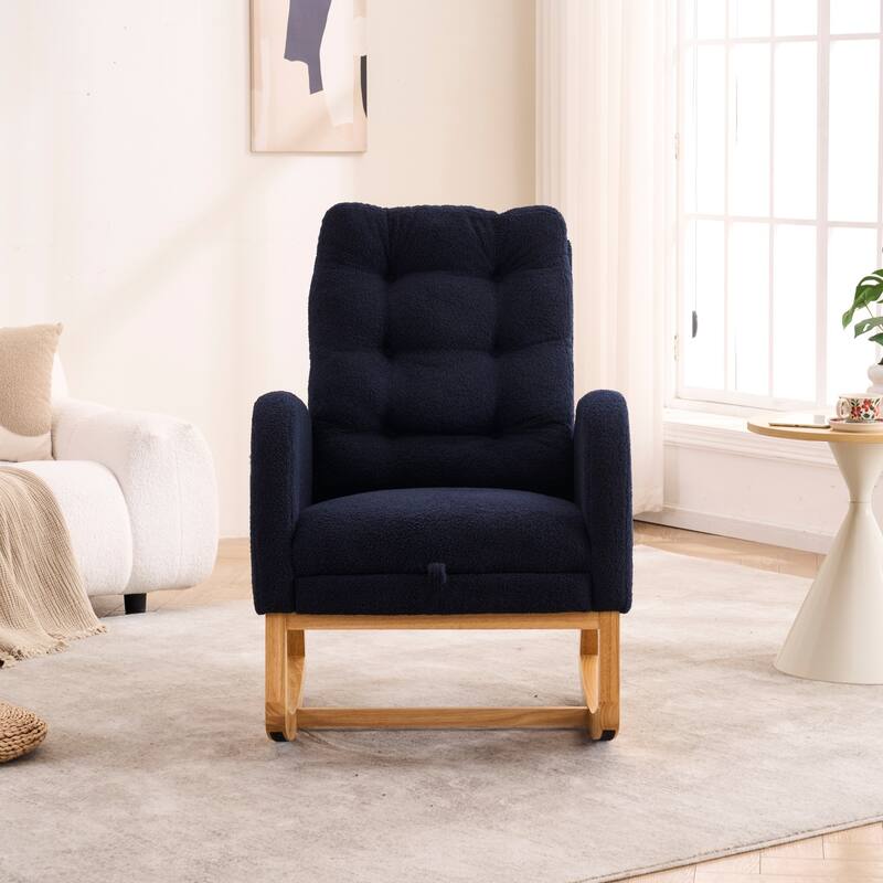 Accent Rocking Chair with Footrest and Storage Pocket,