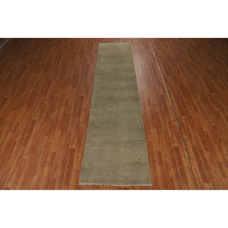 Hand Knotted Oriental 100% Wool Carpet Modern Modern Beige & Ivories Gabbeh Runner Rug - 11' 0'' X 2' 7''