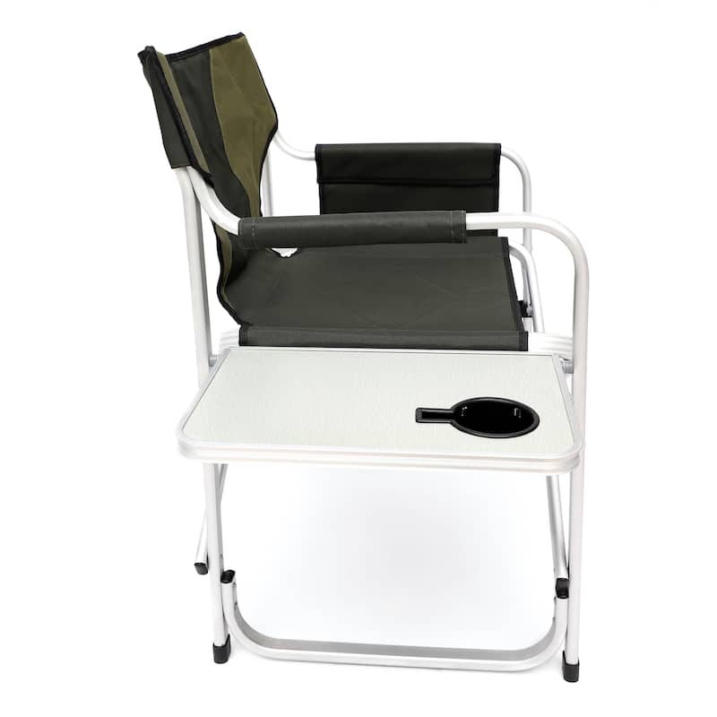 2 pieces Padded Folding Outdoor Chair with Side Table and Storage Pockets