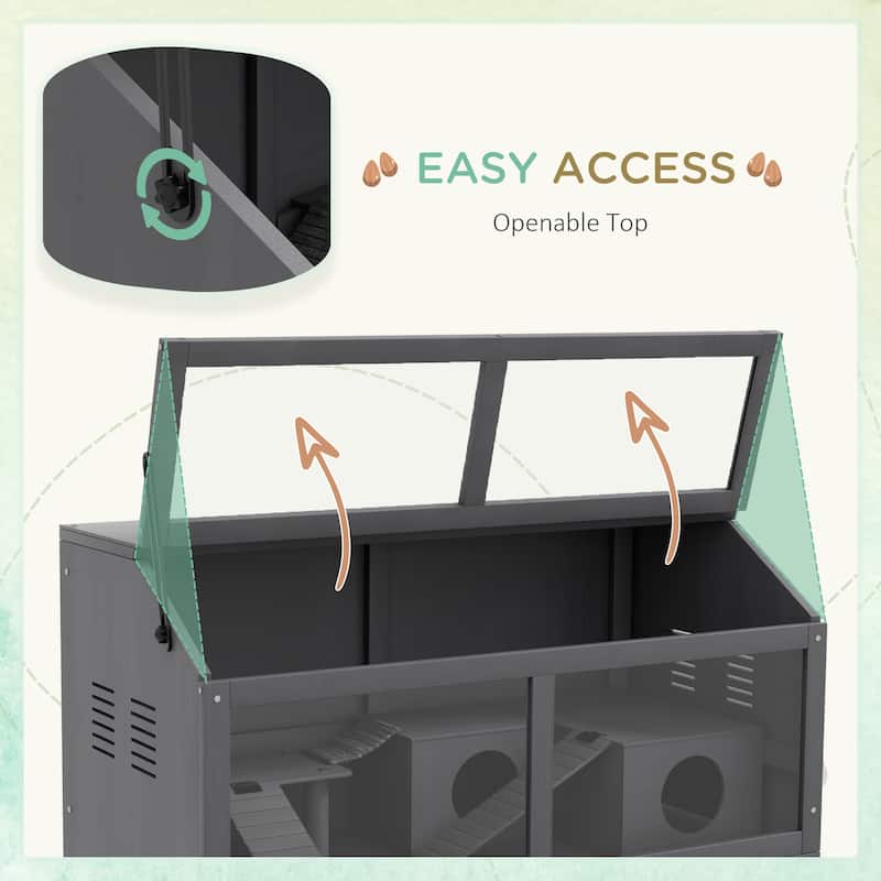 Charcoal Grey Fir Wood Hamster Cage with Hut, Ladder and Suspension Bridge - 33.5" L x 17.7" W x 17.3" H
