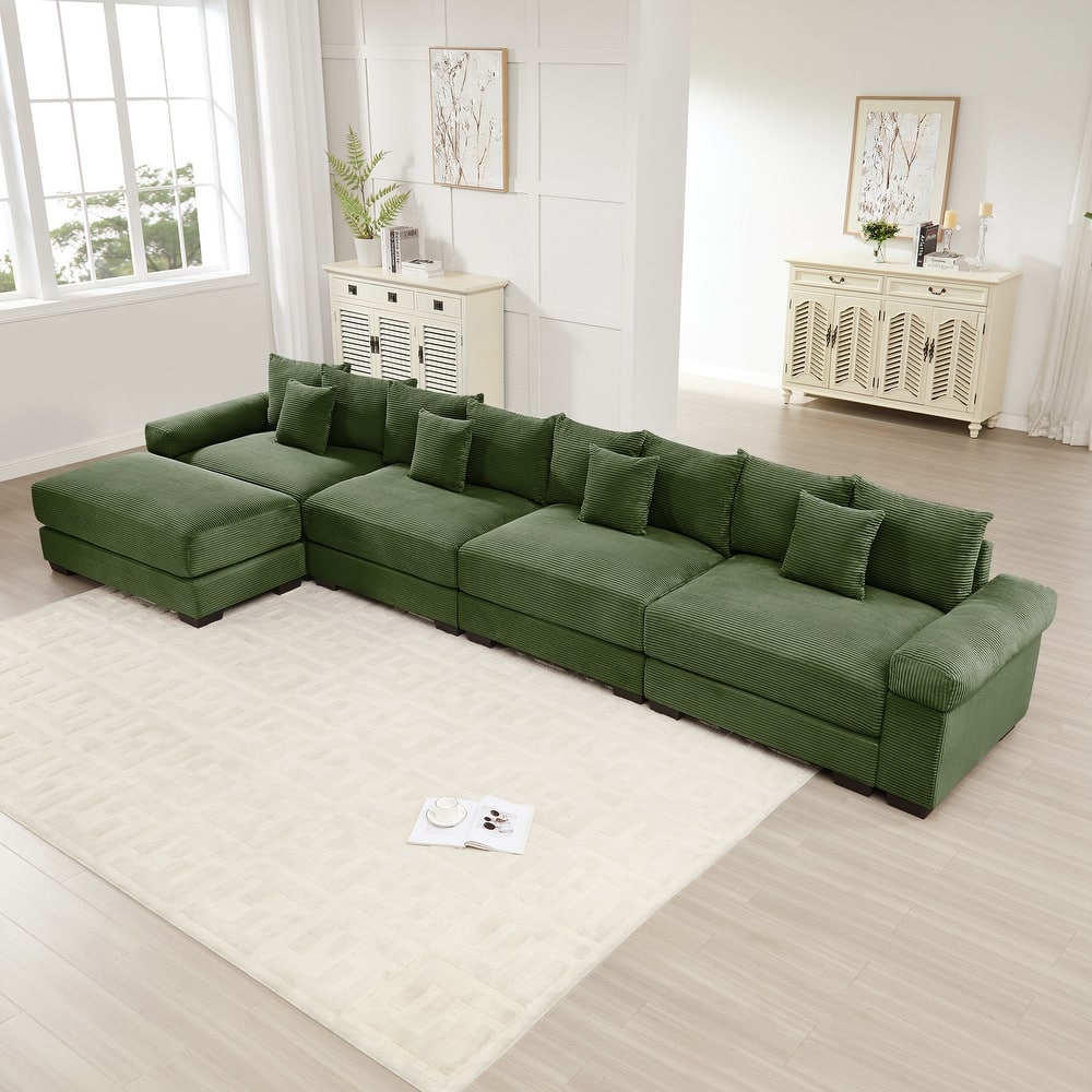 GDFStudio - Corduroy L-Shaped 4-Seater 167.6" Cloud Modular Sectional Couch with Ottoman