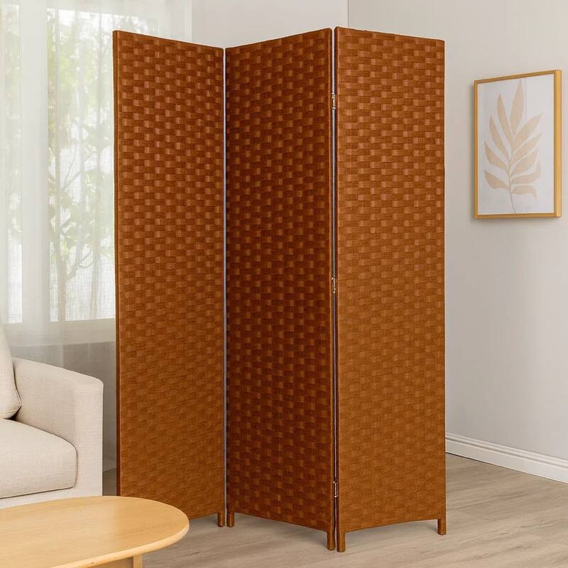 Wooden Foldable 3 Panel Room Divider with Streamline Design, Dark Brown
