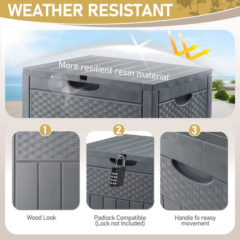 33 Gallons Gray Water Resistant PVC Deck Box - N/A