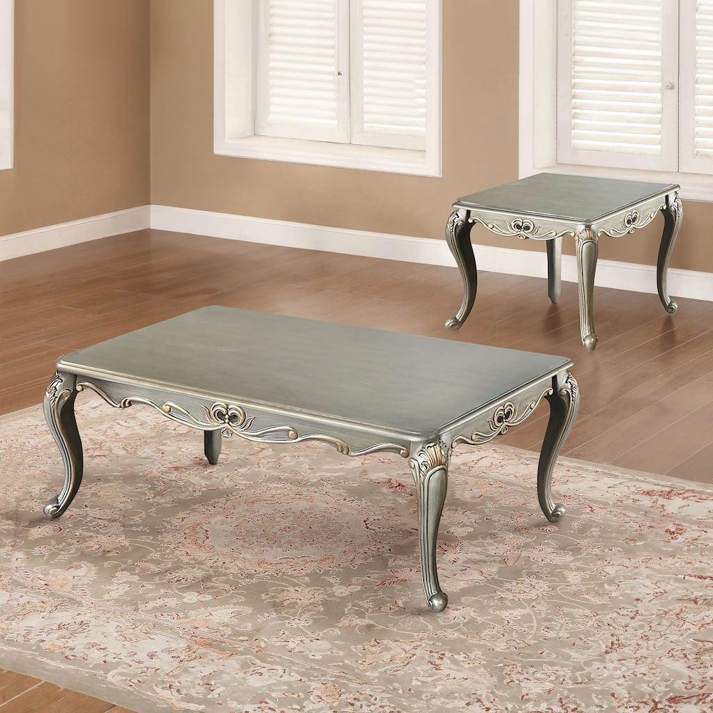 Furniture of America Furno Traditional 2-Piece Champagne Wood Coffee Table Set