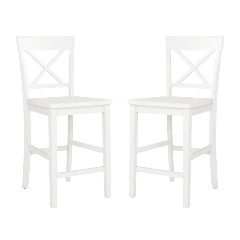 24 in. Solid Wood Cross Back Bar Stools X-Back Wooden Bar Chairs with Footrests - 19.7"D x 17.5"W x 28.4"H