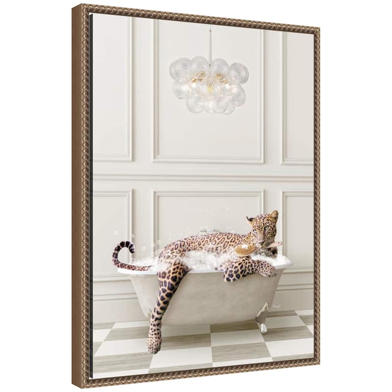 Kate and Laurel Sylvie Cheetah Traditional Chandelier Bath Framed Canvas by Amy Peterson - 18x24 - Gold