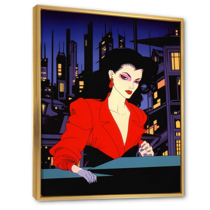 Designart "Pop Art Nightlife Diva I" Woman Pop Art Framed Wall Art Living Room