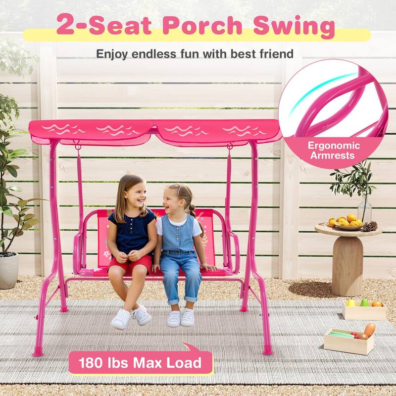 Oxford Cloth Metal Kids Swing with Adjustable Canopy and Safety Belts - 44" L x 28" W x 43.5" H