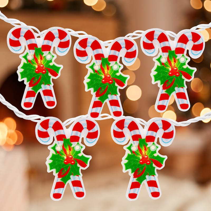 10-Count Candy Cane Christmas Light Set - 6ft White Wire - 6'