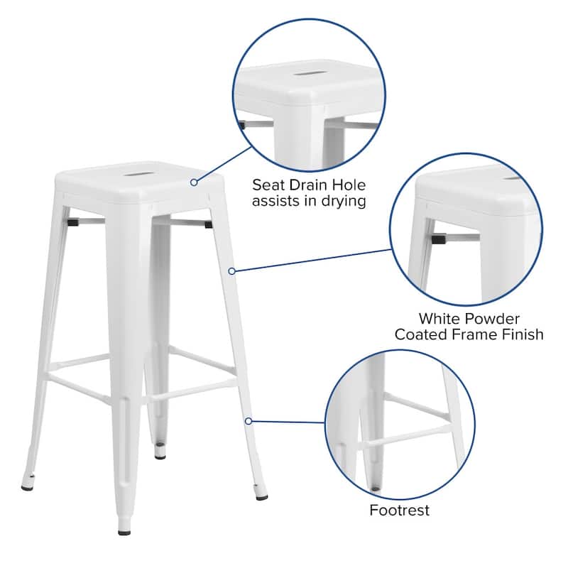 4 Pack 30" High Backless Metal Indoor-Outdoor Barstool with Square Seat