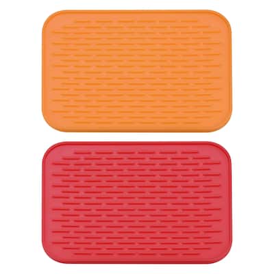 Silicone Dish Drying Mat Set, 2Pcs Under Sink Drain Pad Heat Resistant - 8.5 x 6 x 0.24 inch