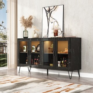 Sideboard Buffet Cabinet Modern Wood Glass Buffet Sideboard with