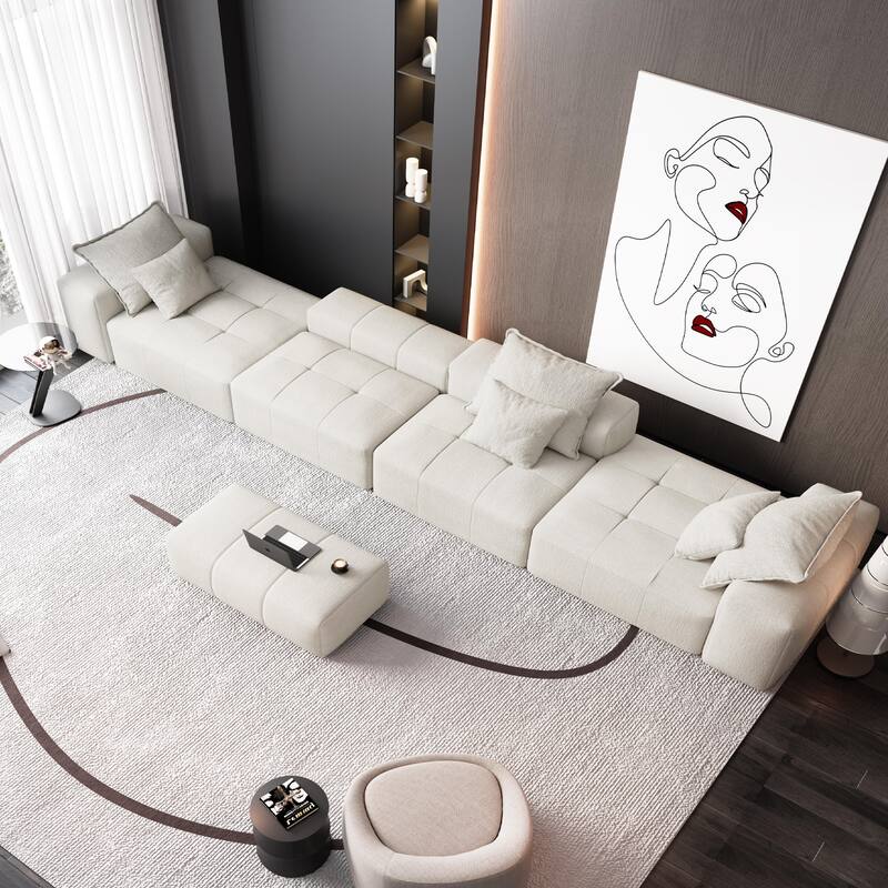 184.25" Oversized Modular Sectional Sofa Chenille Fabric Soft Cushion Sofa with 6 Pillows,No Assembly Required