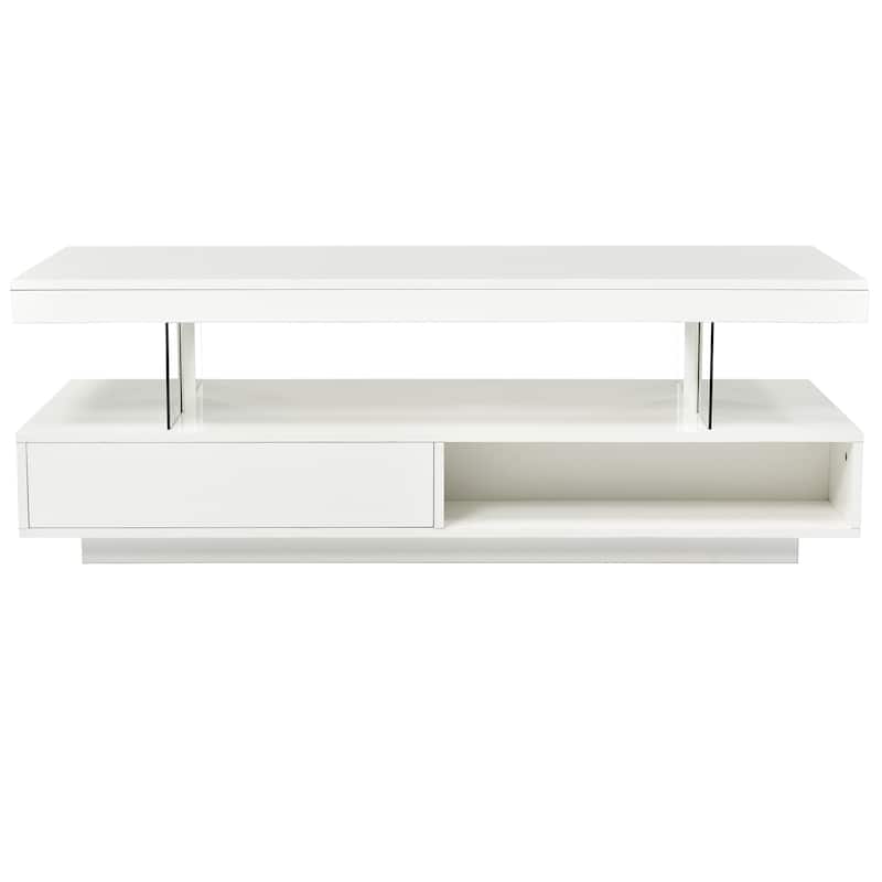 LED Coffee Table with Storage, Modern Center Table with 2 Drawers and Display Shelves