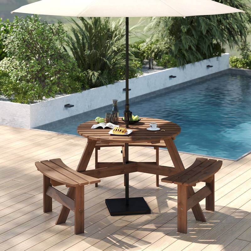 Costway 6-Person Round Picnic Table Set with 3 Built-in Benches 2" - See Details