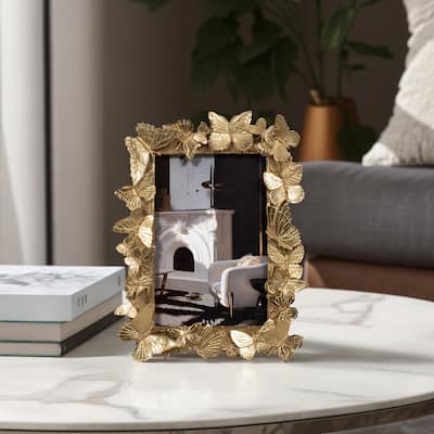 Sagebrook Home 4x6 Gold Polyresin and Glass Photo Frame with Enchanting Butterflies Decor