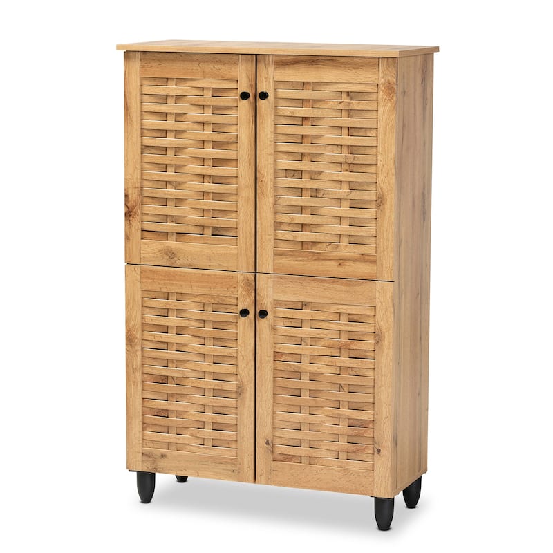 Winda Modern and Contemporary 4-Door Shoe Storage Wood Cabinet - Brown