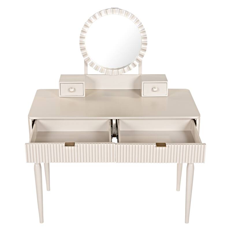 Luxury Vanity Desk w/Round Mirror,Height-Adjustable,Dressing Table Set