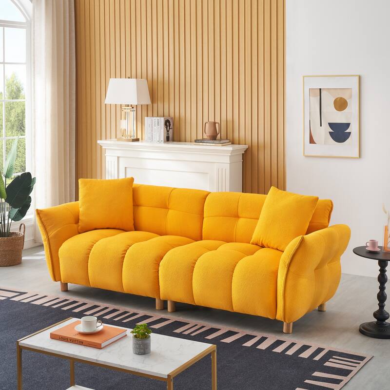 94 inches long, Teddy Sofa with Two Pillows and Three Seats, Yellow for Apartment, Office, Living Room