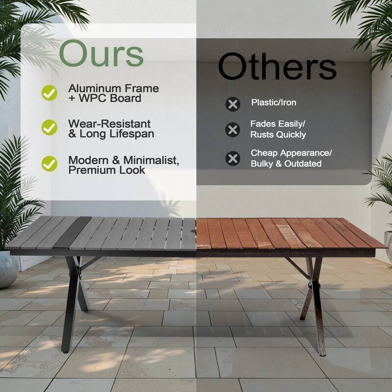 9PC Outdoor Patio All-Weather Aluminum Dining X Frame Table Set with Rattan Chairs