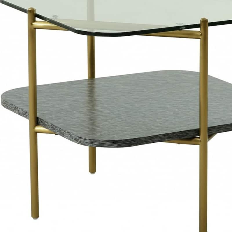 20" Gold Metal and Clear Glass Square Side End Table with Shelf for Living Room or Bedroom - 19.7"H x 23.6"L x 23.6"W