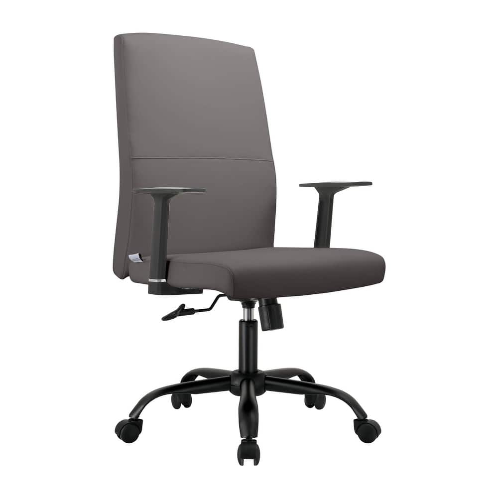Evander Series Ergonomic Leather Upholstered Office Chair with Aluminum Frame, Foam Cushion, Fixed Armrests and 360° Swivel