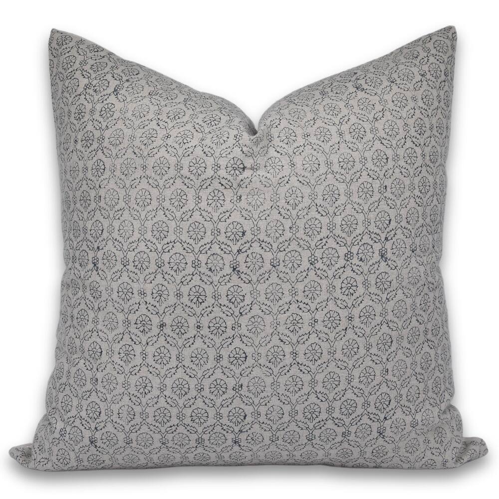 Fabdivine Polka Dots Grey Pure Linen Cushion Cover Soft, 12x20 Inches Handmade Block Print Bedroom or Farmhouse Décor, Shivri