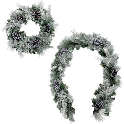Fraser Hill Farm 24-in. Wreath and 6-ft. Garland Set with Flocking