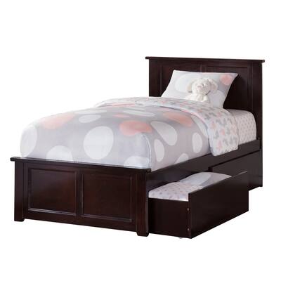 Platform Bed with Footboard & 2 Drawers - Solid Wood Storage Bed Frame
