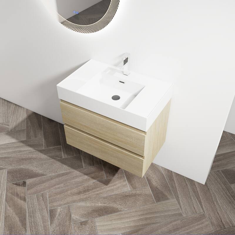 24/30/36 Single Sink Wall-Mounted Bathroom Vanity with Integrated Thick Edge Resin Sink