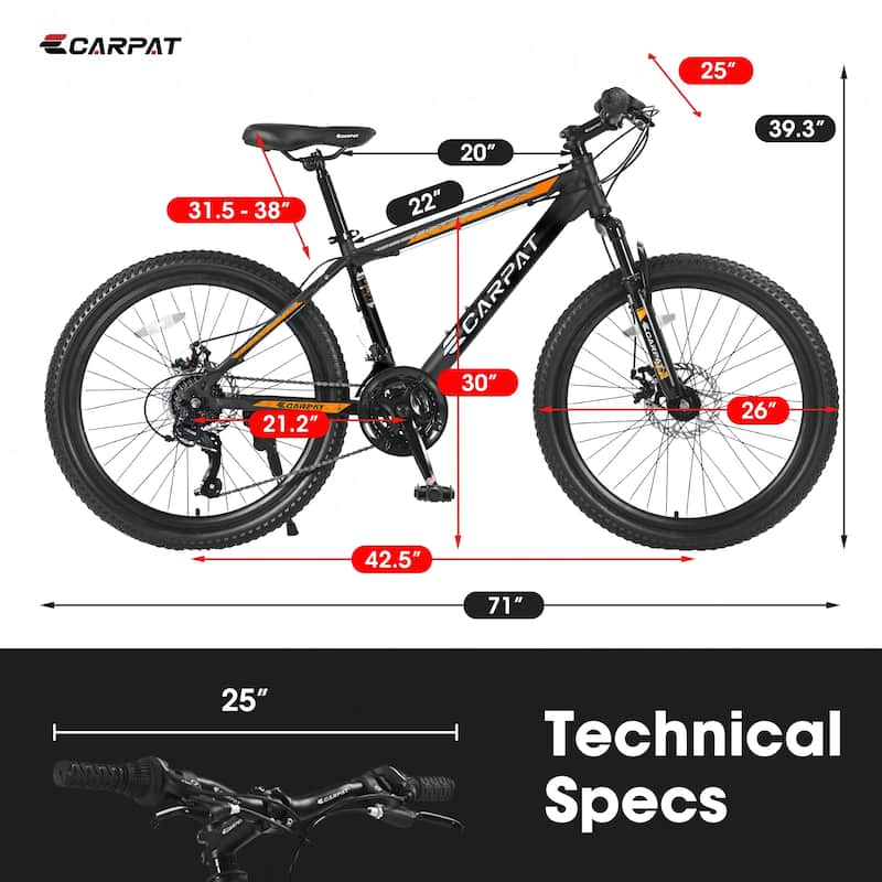 26 Inch Mountain Bike,Shimano 21 Speeds with Mechanical Disc Brakes