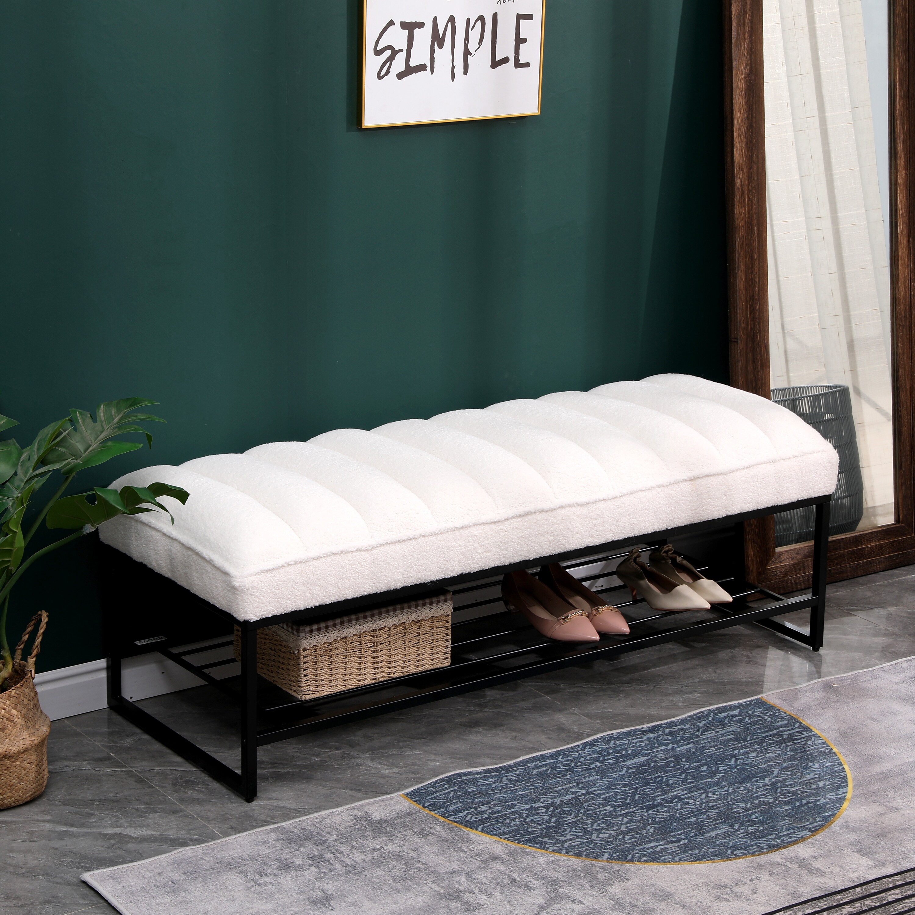 Tufted bench with hot sale shelf